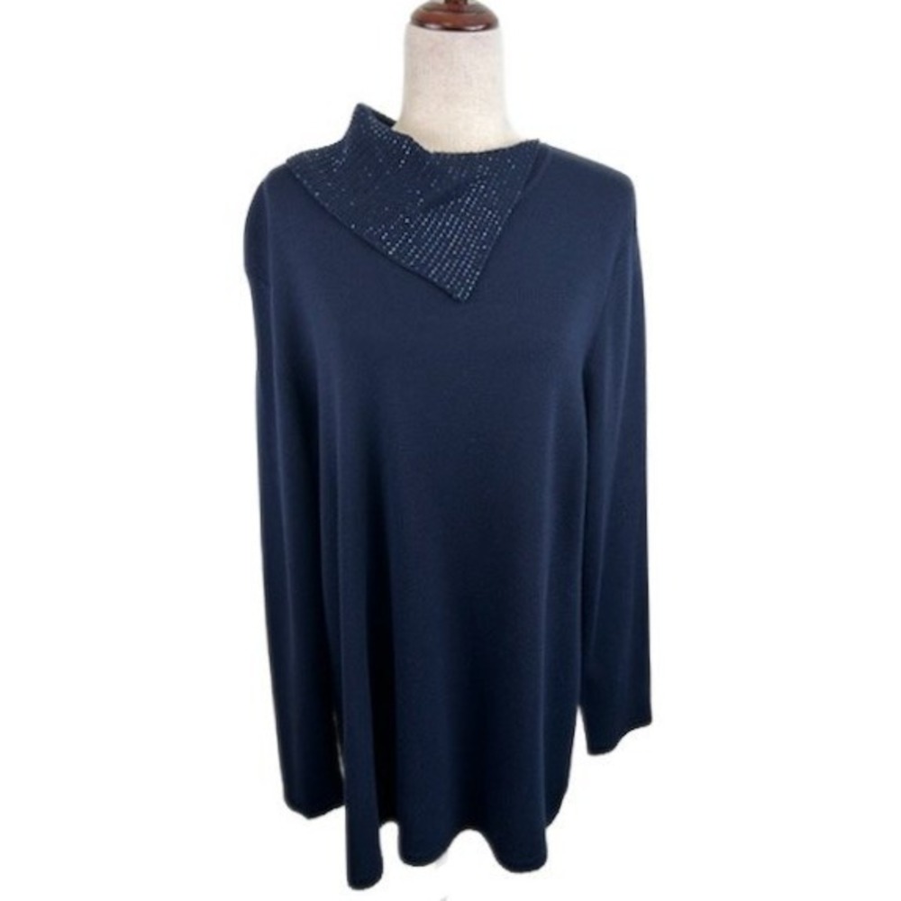 Adrianna Papell Blue Crystal Embellished Asymmetric Neckline ‎ Sweater Size 3X